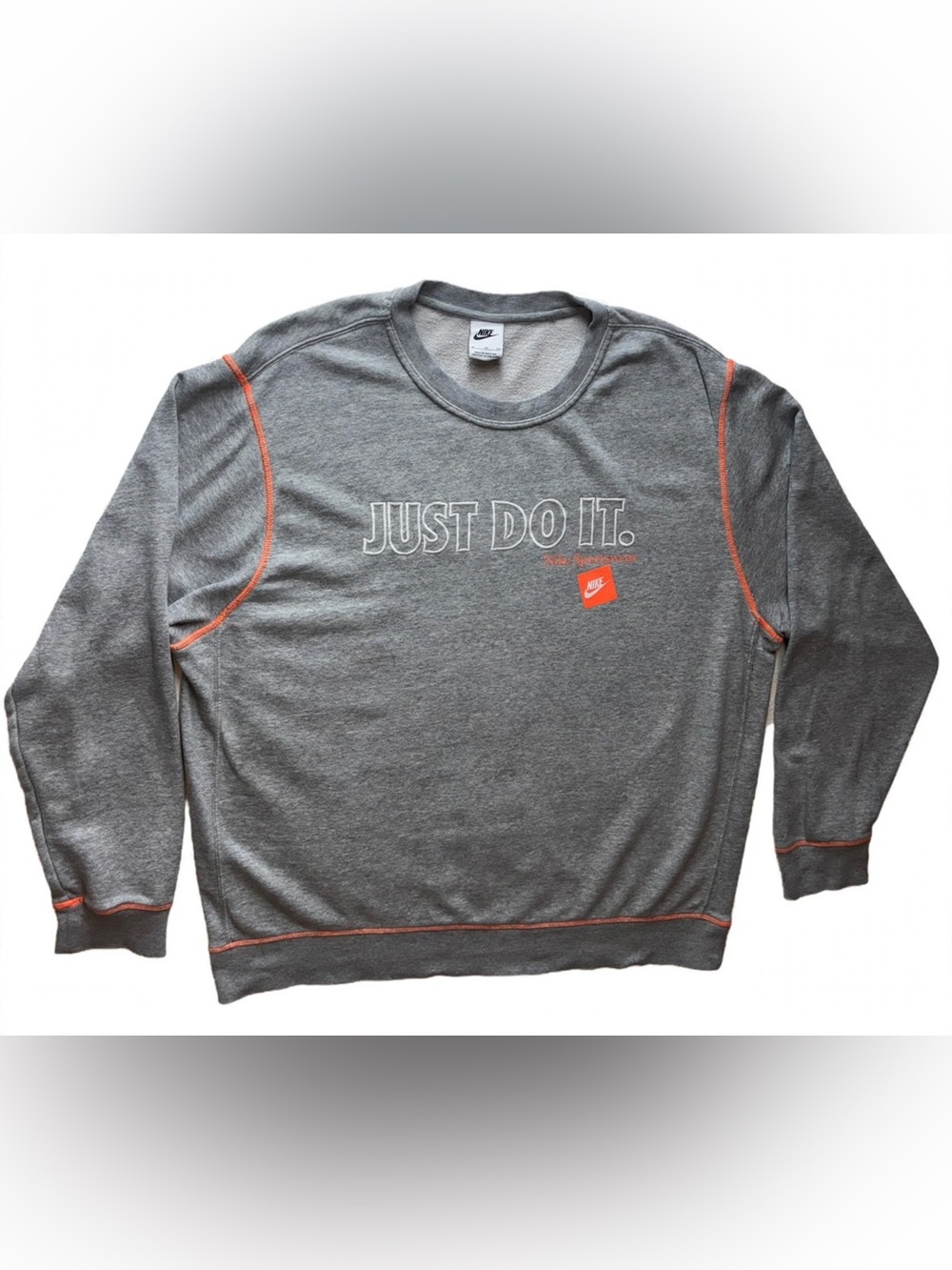Unisex sweatshirt grey Just Do It  oversized crewneck orange logo XL